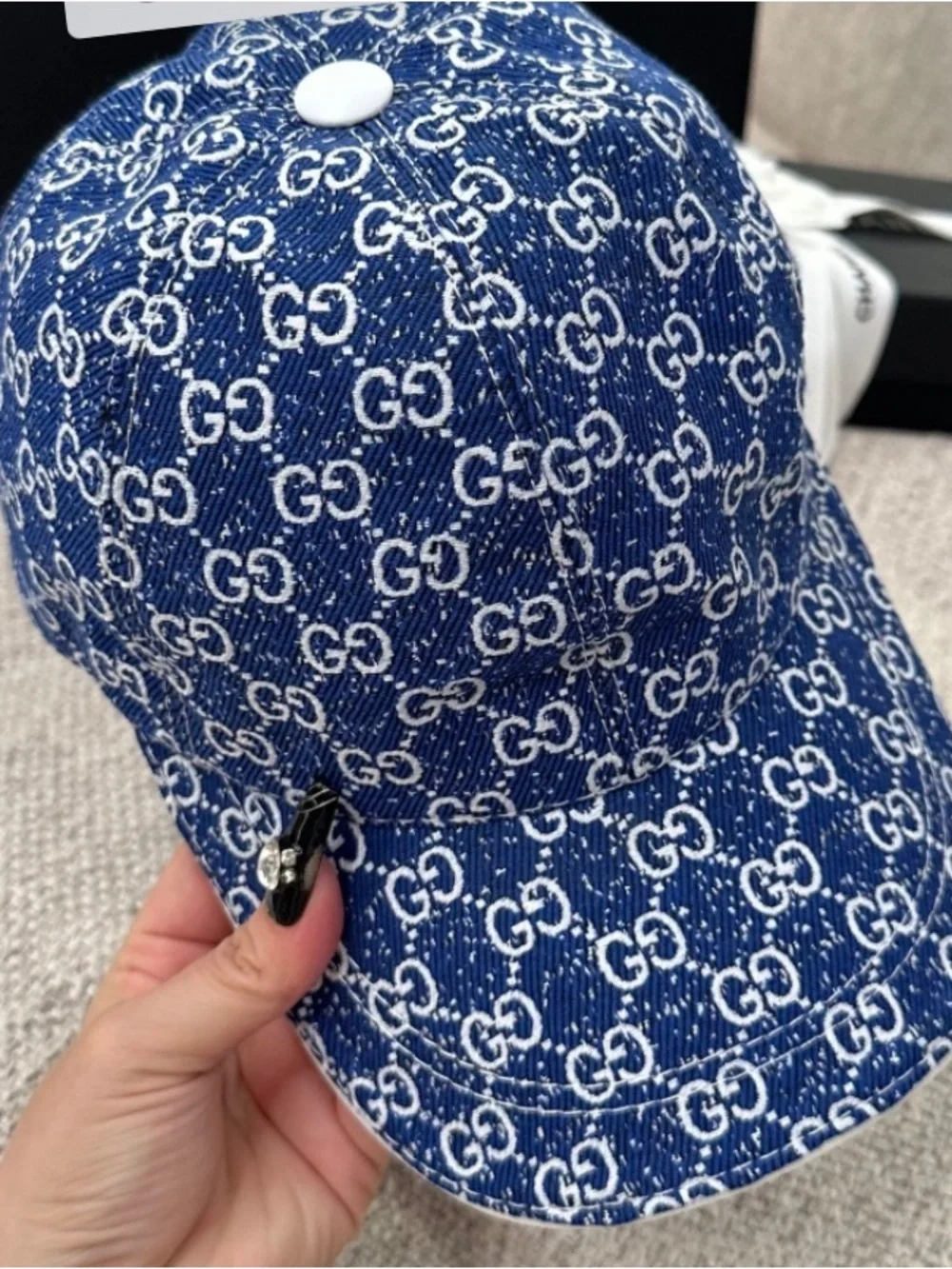 Double G Designer Denim Blue Jean Monogram Logo Baseball Hat Cap